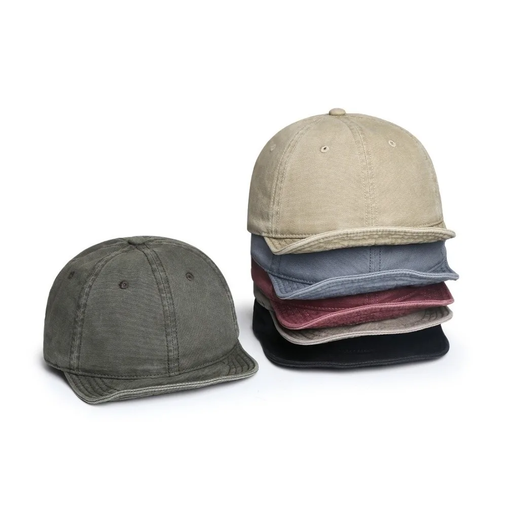 Minimalist Versatile Short Brim Baseball Cap Retro Washed Old Craft Flat Edge Baseball Cap Adjustable Cotton Hip Hop Hat for Men