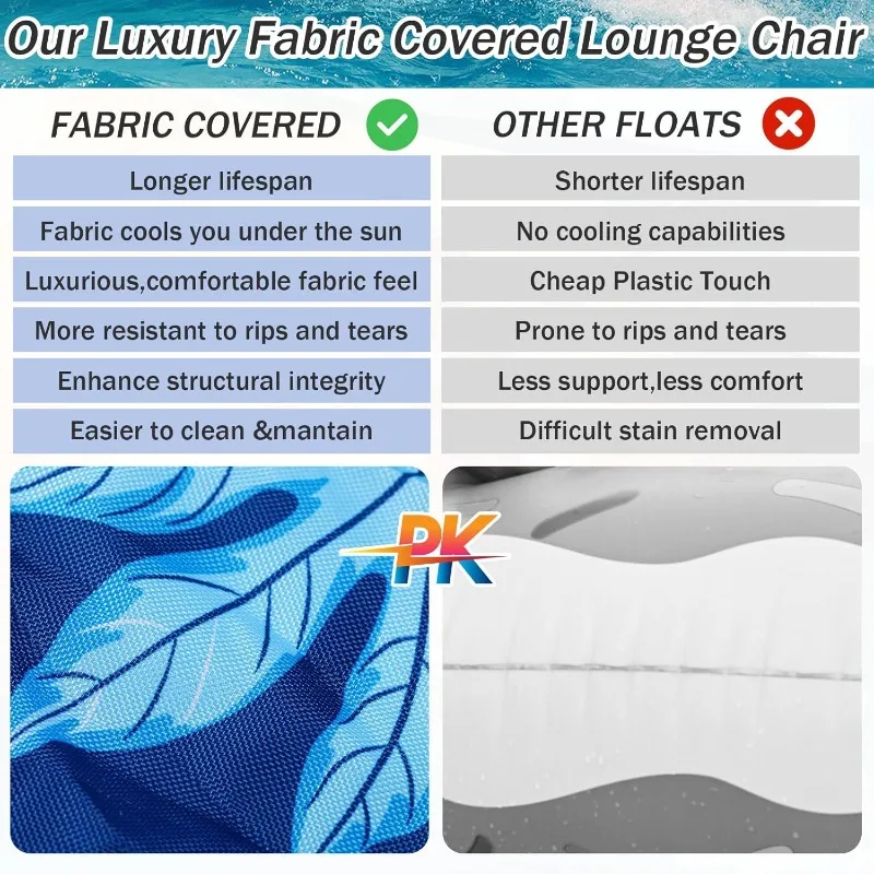 Fabric Covered Pool Float Lounge for Adults 2 in 1 Convertible Chair Lounger Large Inflatable Pool Rafts Heavy Duty Float