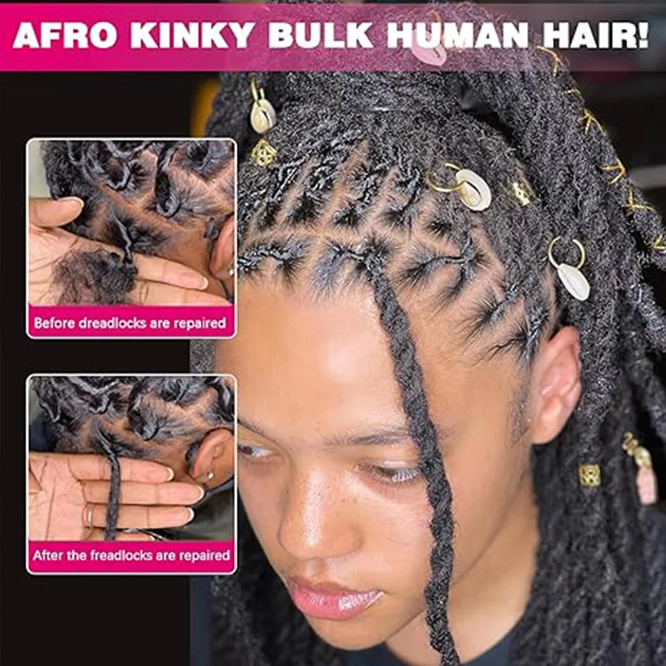 QVR Afro Kinky Bulk Human Hair Kinky Curly Bulk For Braiding DreadLock 50g/Pack Hair Extentions Natural Color No Attachment image 5