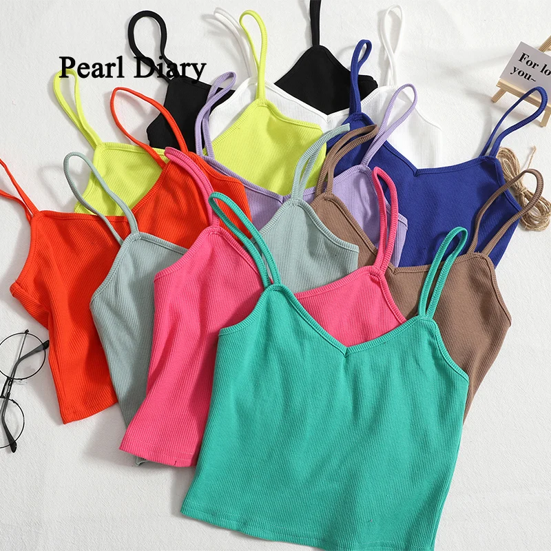 Pearl Diary Contracted V-Neck Condole Belt Shirt Slim Short Top Women Solid Color Vest Korean Style Show Thin All-Match Tops