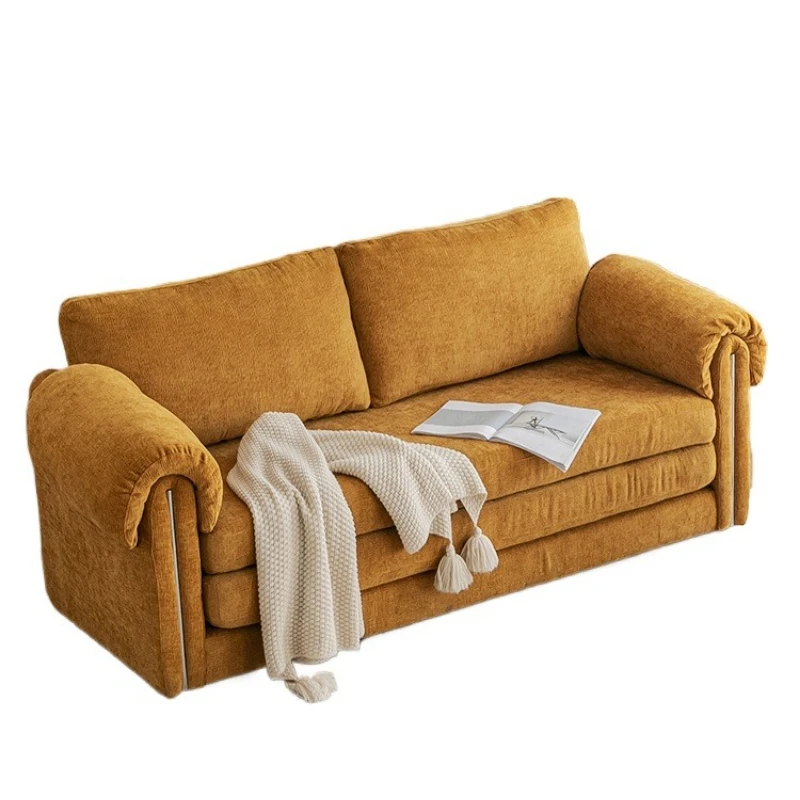 Small apartment fabric sofa home living room module double triple folding dual-purpose inline sofa bed