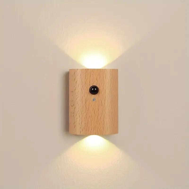 Wooden Induction Wall Lights Stylish Linkage Design, LED Stair & Hallway Night Lights, Automatic Sensor, Easy Install