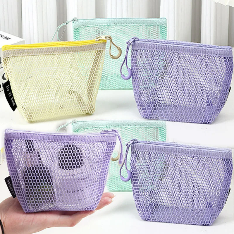 

Colorful Mesh Triangle Storage Bag Portable Travel Makeup Cosmetic Cases Lightweight Coin Purse Zipper Polyester Fiber Organizer