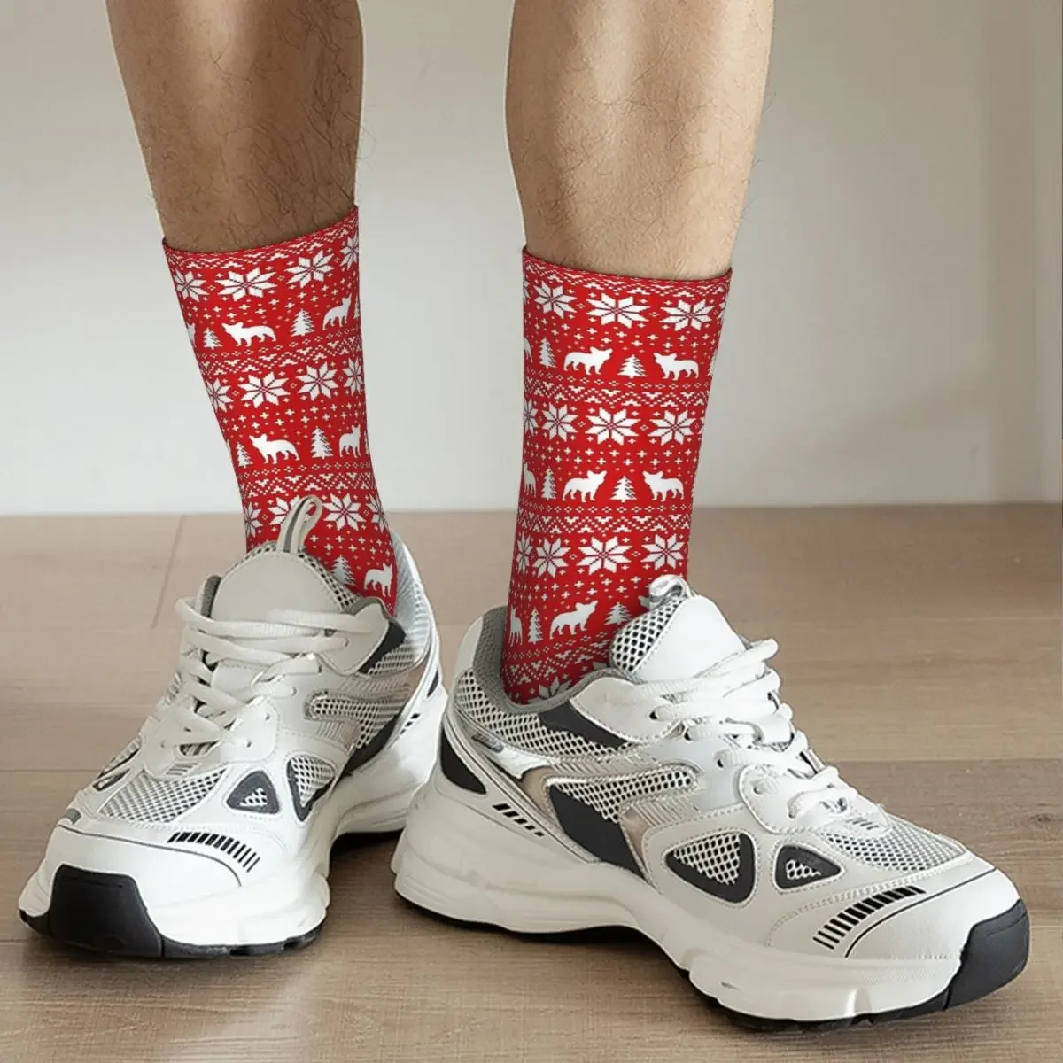 Calcetines largos Unisex con estampado de silueta de Bulldog Francés, medias de alta calidad para todas las estaciones, regalos de navidad