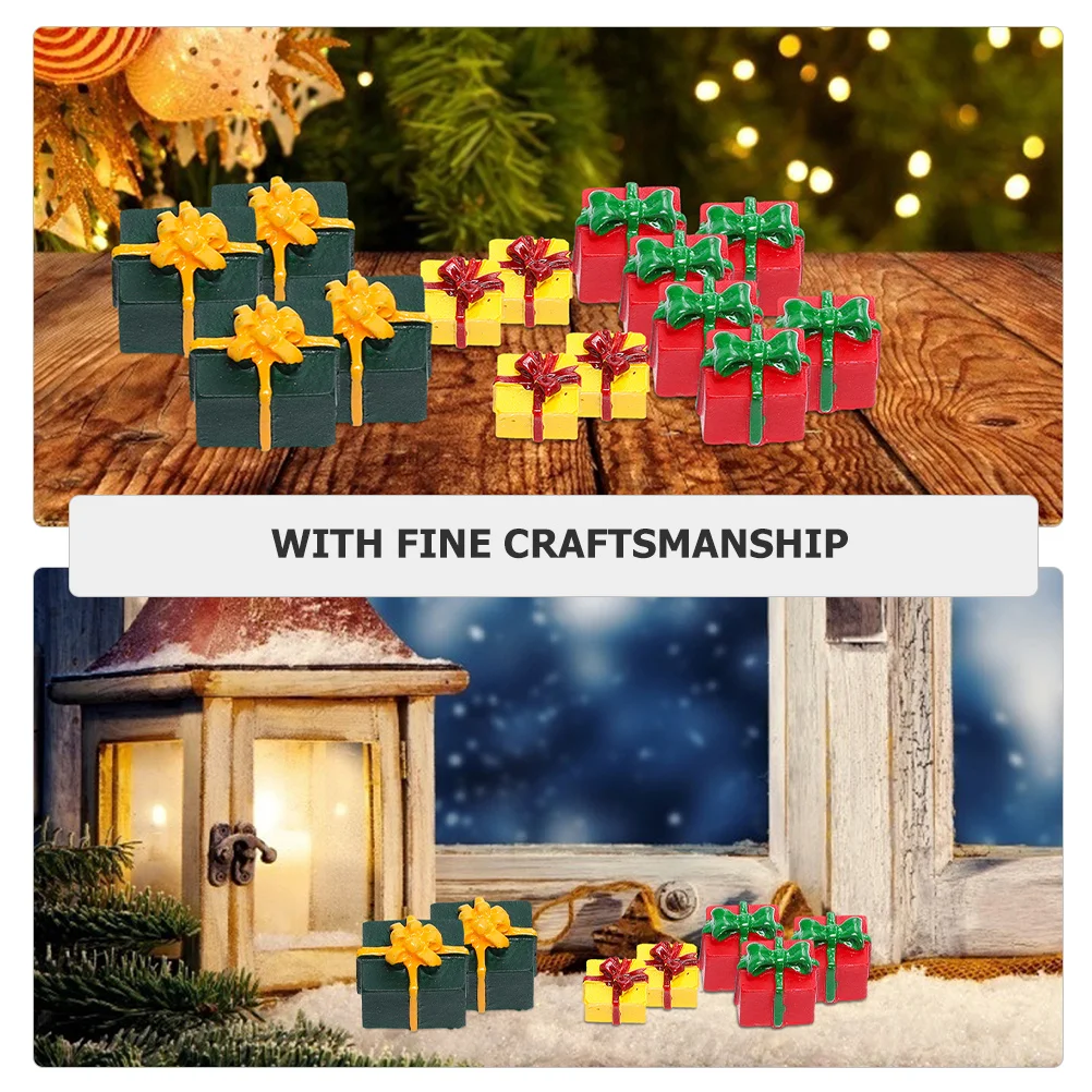 

40Pcs Resin Christmas Gift Box Decoration Miniature Xmas Accessories for Living Room Bedroom Holiday Gift Ornament