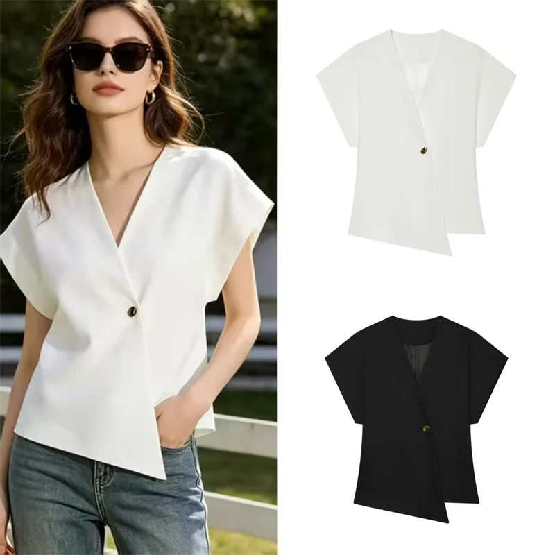 Women's Jacket 2026 Summer New Style Solid Color Short Sleeve with Button Decoration, Simple Waist-Cinching Jacket Elegant