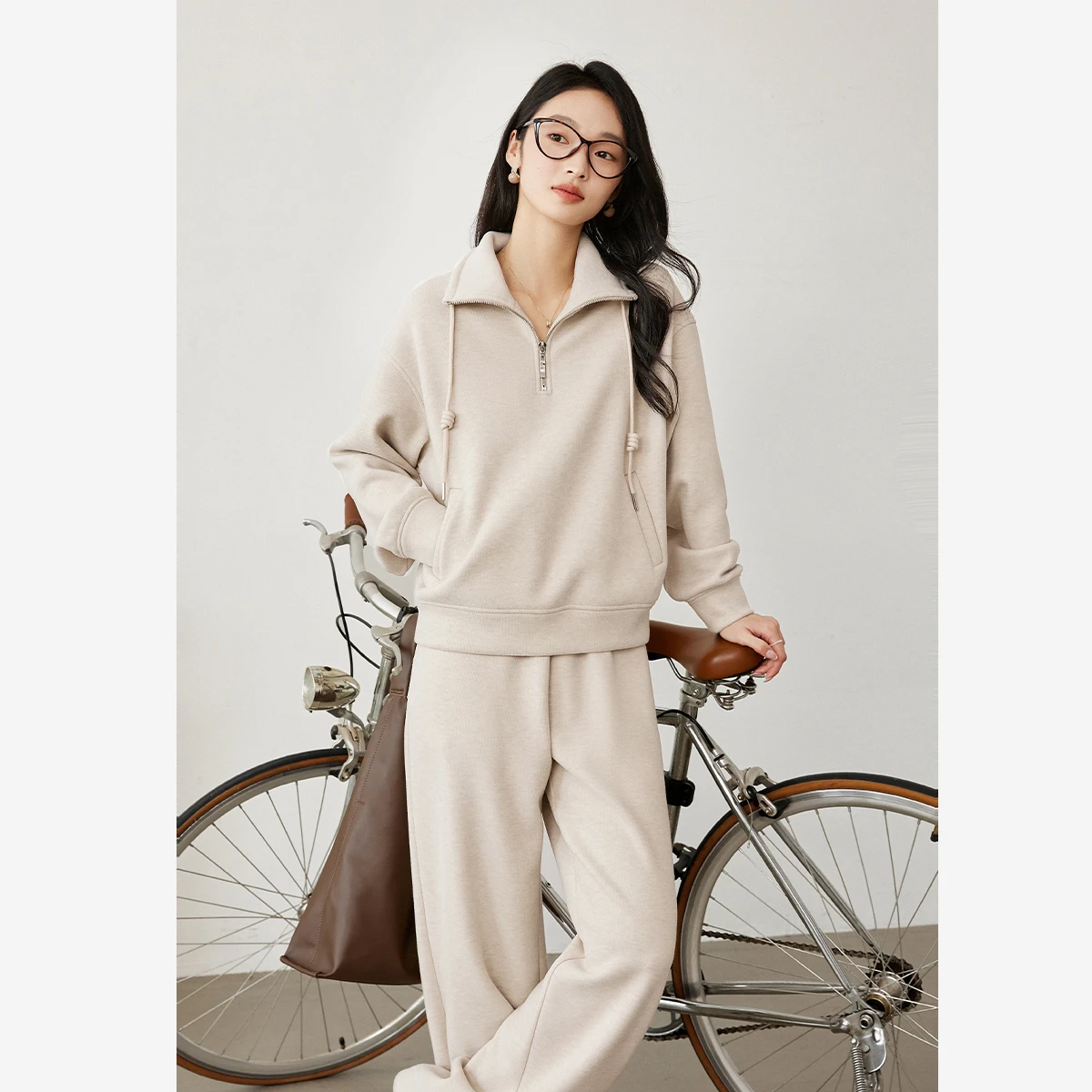 VIMLY 2 Pieces Pant Set for Woman Casual Draw String Fleece Lined Sweatshirts Long Pants Winter 2026 Female Knit Tracksuit M9271