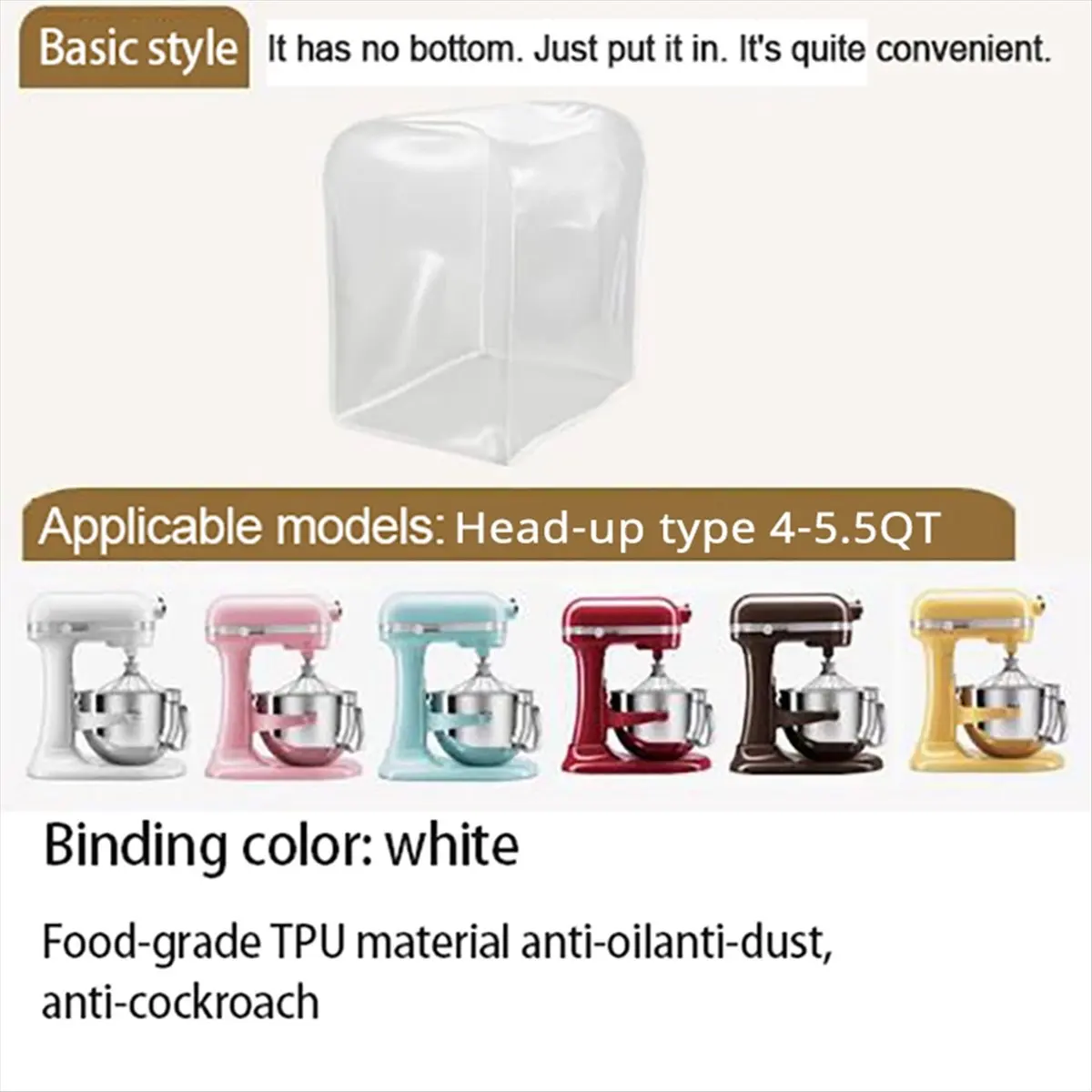 AB52 Tpu Transparent Dust-Proof Cover Cloth for Head-Up Type 4-5.5QT Waterproof Oil-Proof Protective Cover.