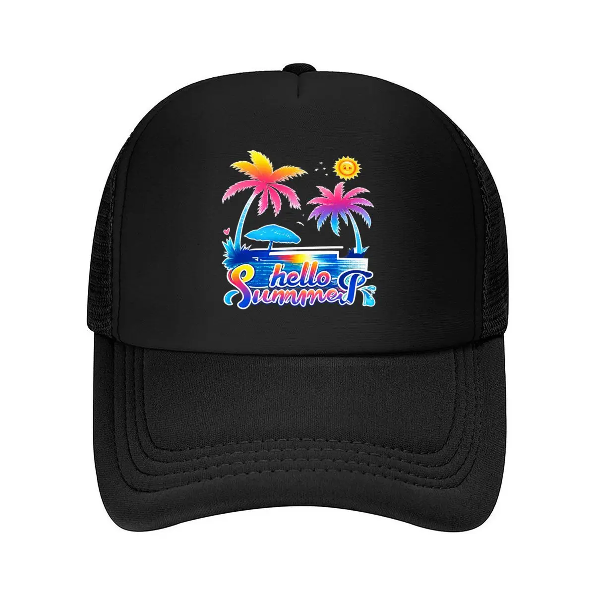 Hello Summer Tropical Palm Trees Pool Sun Umbrella Mesh Baseball Cap Hip Hop