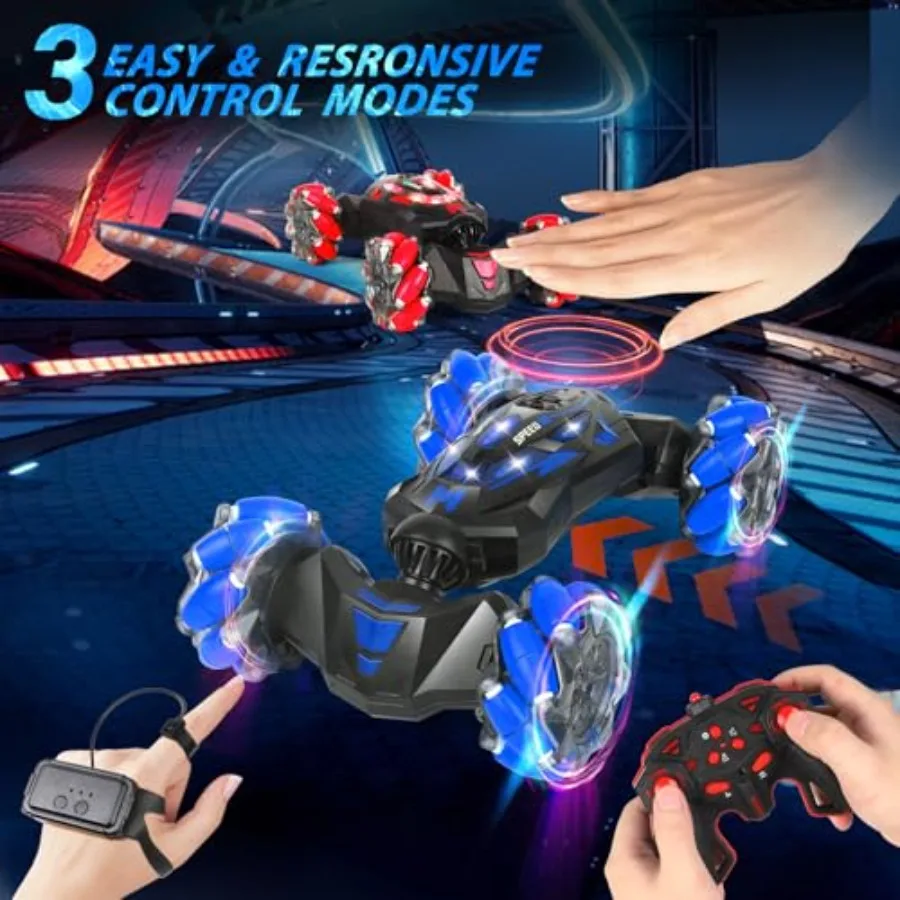 Remote Control Car For Boys Age 6-12: Gesture Sensing Stunt Car With LED Lights And Music, Hand Controlled Twist Design, Birthd