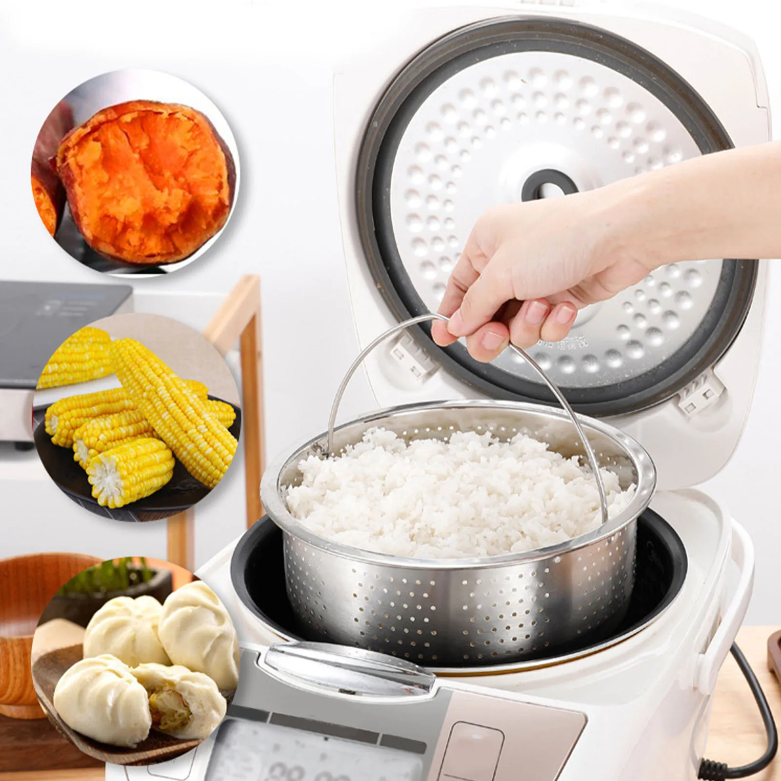 Cooker Insert Steaming Rack Multipurpose Effective Sugar Removal Rice Cooker Steam Basket Polished  with Handle for Seafood