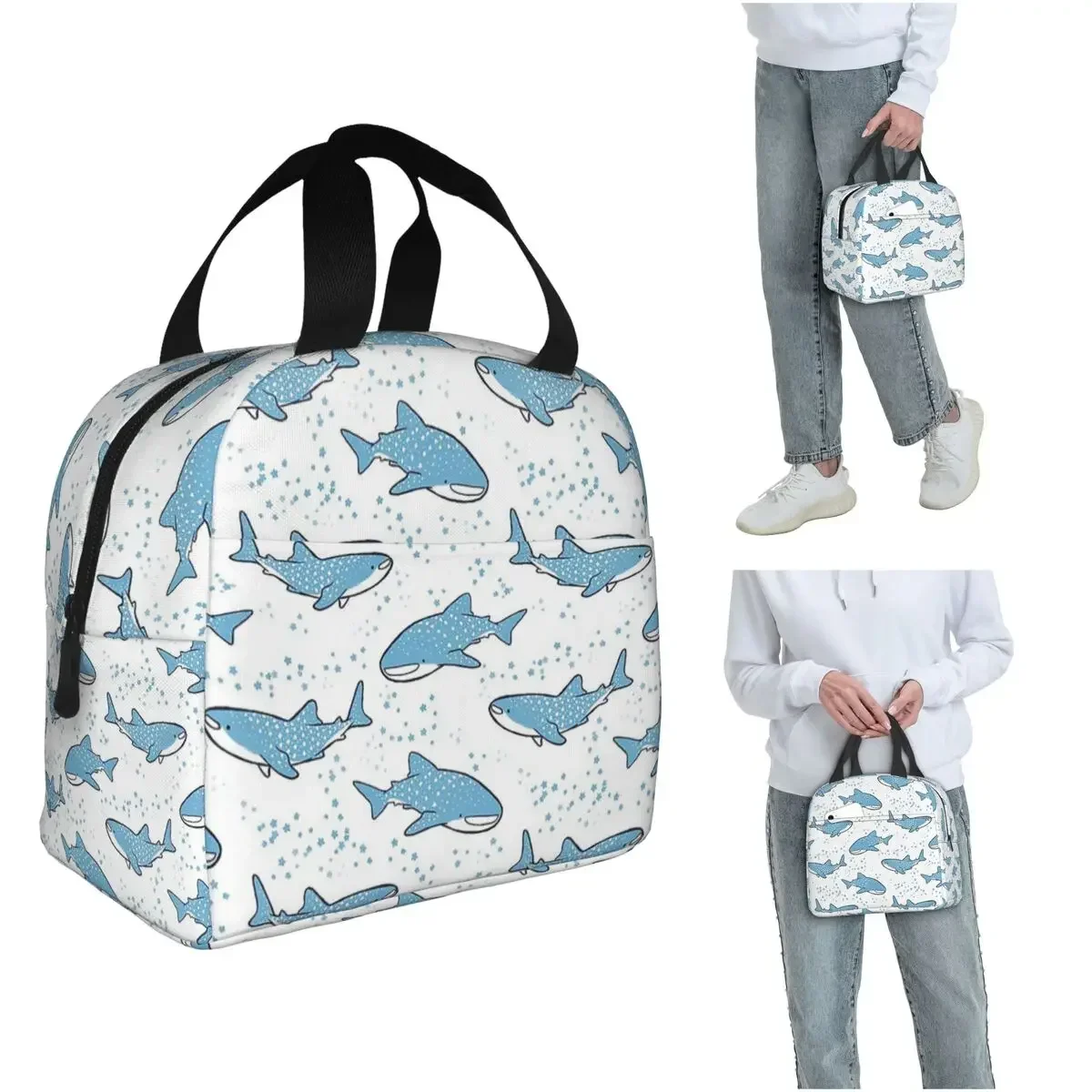 Starry Whale Sharks Insulated Lunch Bag for Women Children Portable Food Boxes Thermal Lunch Box Tote