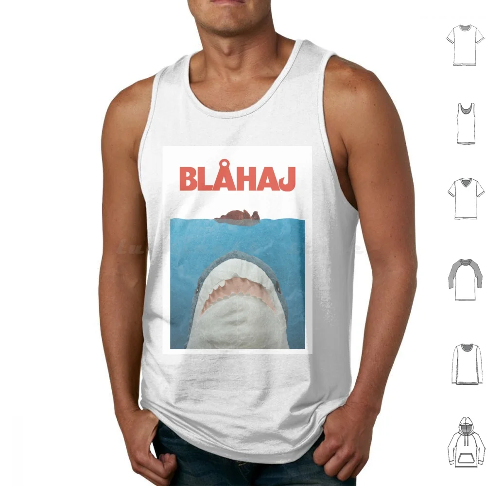 Blahaj Jaws Poster Tank Tops Print Cotton Blahaj Djungelskog Jaws Shark Bear Ocean Movie Scary Cinema