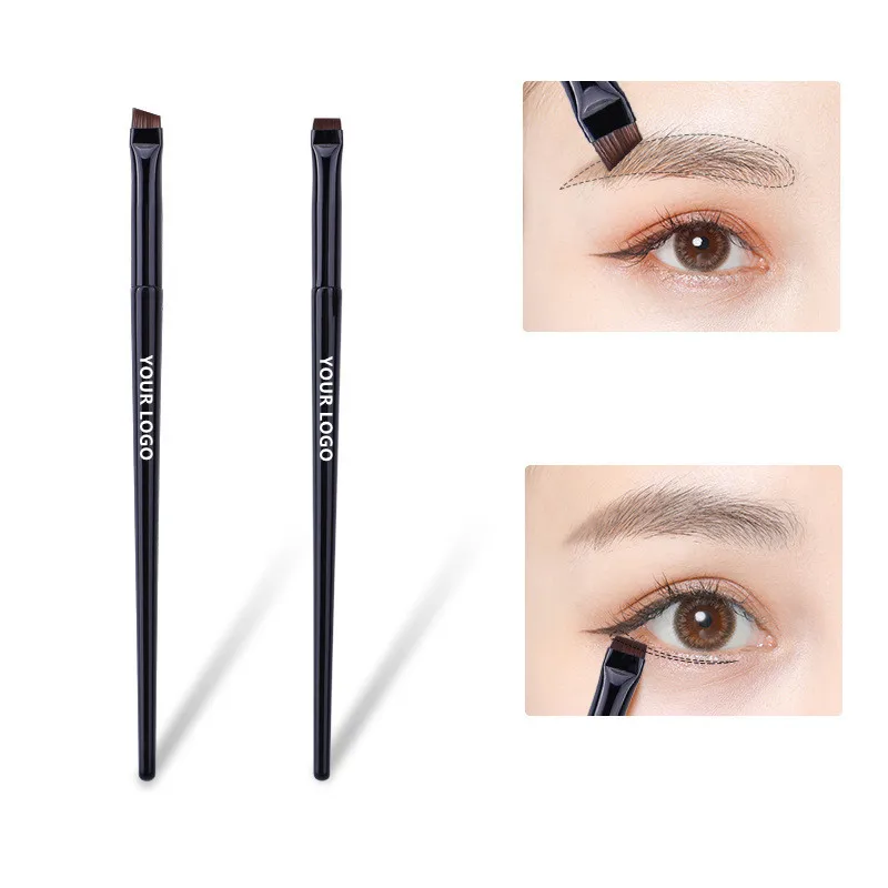 Private Label abgewinkelte Eyeliner Pinsel breite flache flauschige Mischung Augenbrauen Make-up Pinsel 2 stücke kleine Zeichnung Augenbrauen Werkzeug angepasst