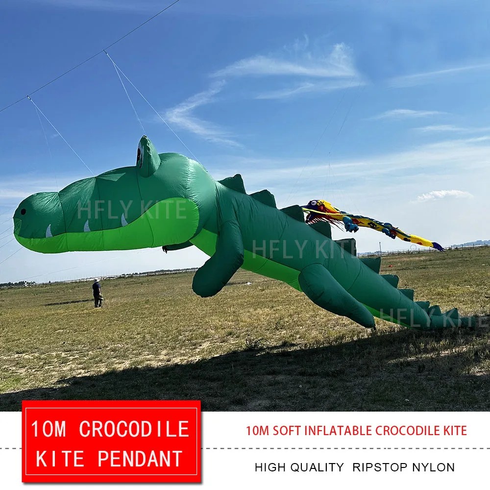 HFLY جديد وصول لينة نفخ 10 متر التمساح طائرة ورقية خط الغسيل للبالغين عالية الجودة Ripstop النايلون الحيوان تظهر الطائرات الورقية قلادة