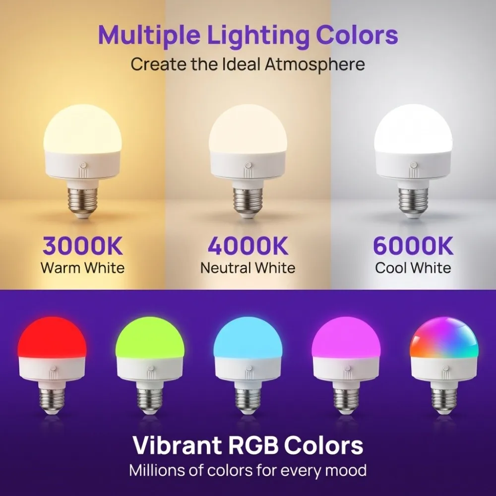Removable Base Rechargeable LED Bulb USB Rechargeable Timer Function RGB Light Bulb Magnetic Base RGB Lighting Emergency Bulb