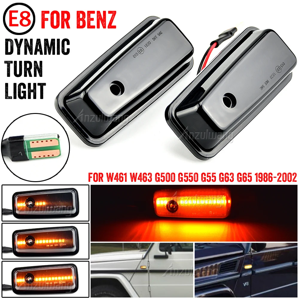 

2Pcs LED Dynamic Side Marker Lights Turn Signal Blinker Lamp For Mercedes-Benz W460 W461 W463 G500 G550 G55 G65 Clear