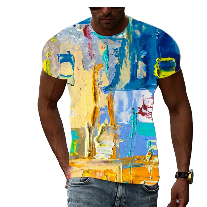 Summer Men's Personalized Taste T-shirt Creative Graffiti 3D HD Printing Short-sleeved Fashion Retro Yuppie O-neck Plus Size Top