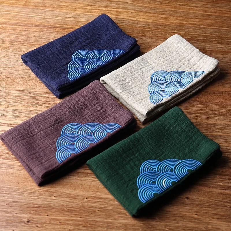 1PC Tea Napkin Cotton and Linen Thick Water Absorbing Embroidered Tea Towel Tea Table Decoration Accessories