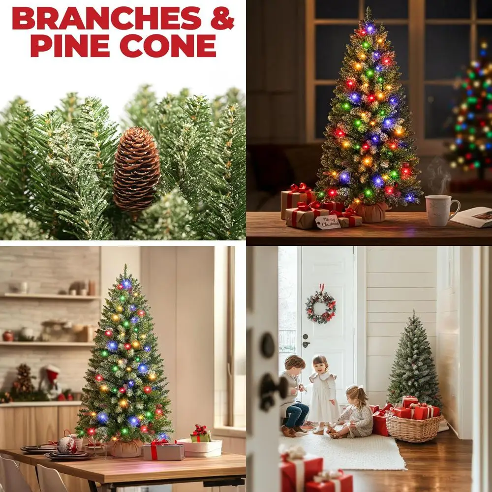 

3FT Snow-Flocked Artificial Christmas Tree with LED Lights, Suitable for Indoor and Outdoor Use, 21.65 Diameter x 36 Height