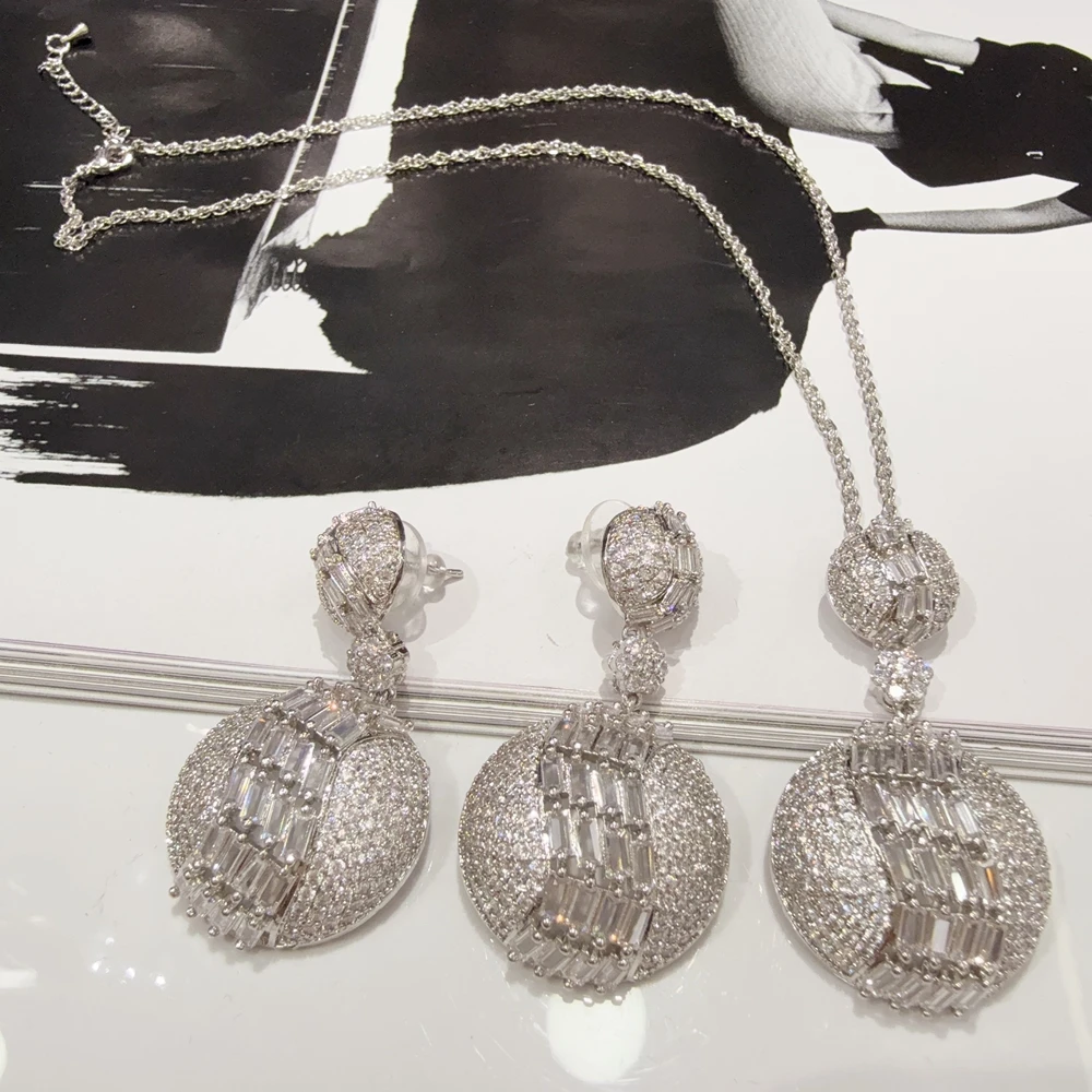 

New Trendy Luxury 2PC Necklace Earring Sets Jewelry Set For Women Wedding Party Full Zircon Dubai Bridal jewelry Sets FHK22115