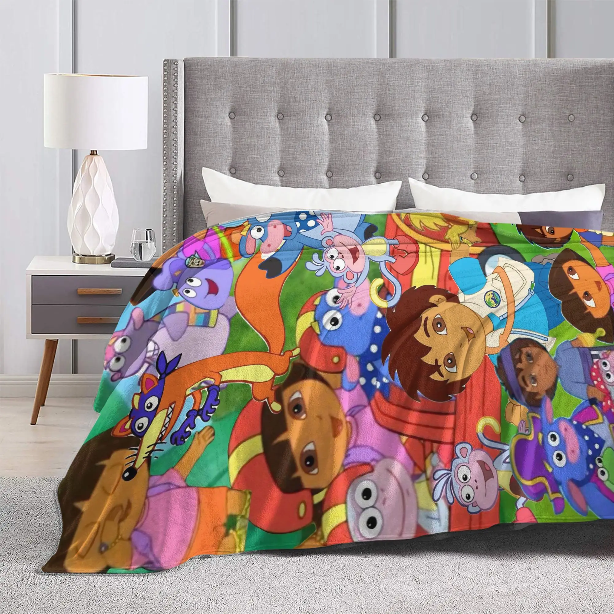 بطانية دافئة ناعمة مزخرفة دوراس المستكشف الكرتون رمي بطانية الفانيلا المفرش لغرفة النوم غطاء سرير أريكة مريح #3