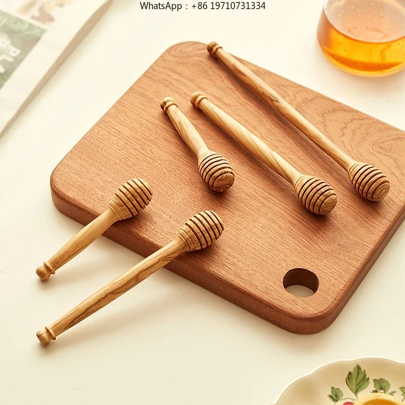 500 Pieces Premium Olive Wood Honey Stick 10/15cm Beautiful Log Wood Pattern Honey Dipper Paint-Free Fruit Puree Paddle