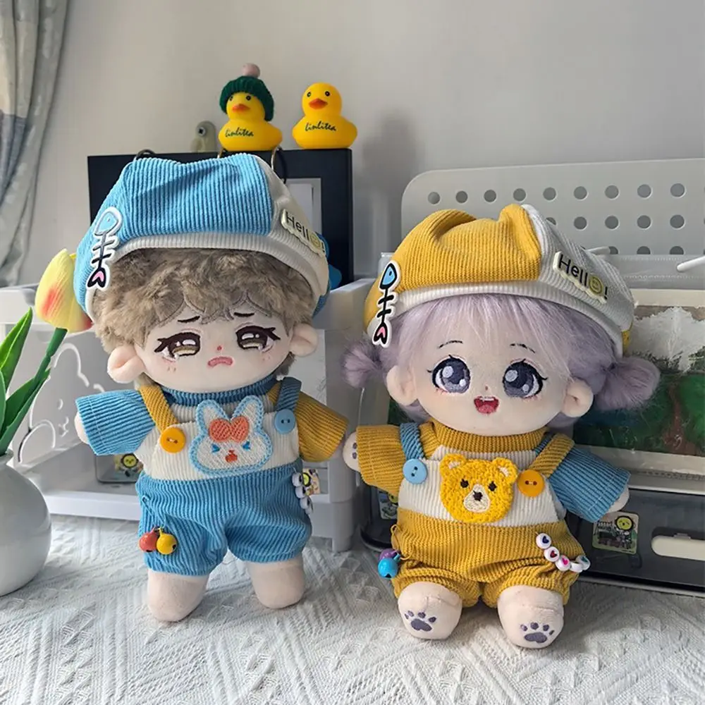 20cm Doll Clothes Cute Tops Overalls Suit with Hat Fashion Suspender Pants Casual Outfit Dolls Accessories Girls Toys