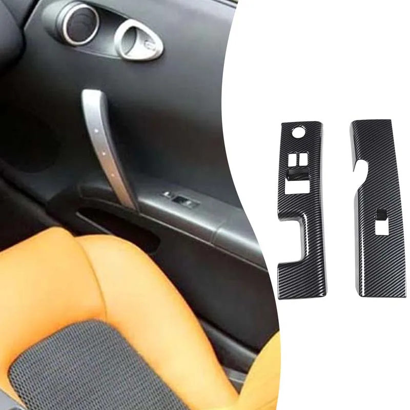 2piece set ABS carbon fiber For Nissan 350Z 2003-2006 car door glass lift button frame decorative sticker protection accessories