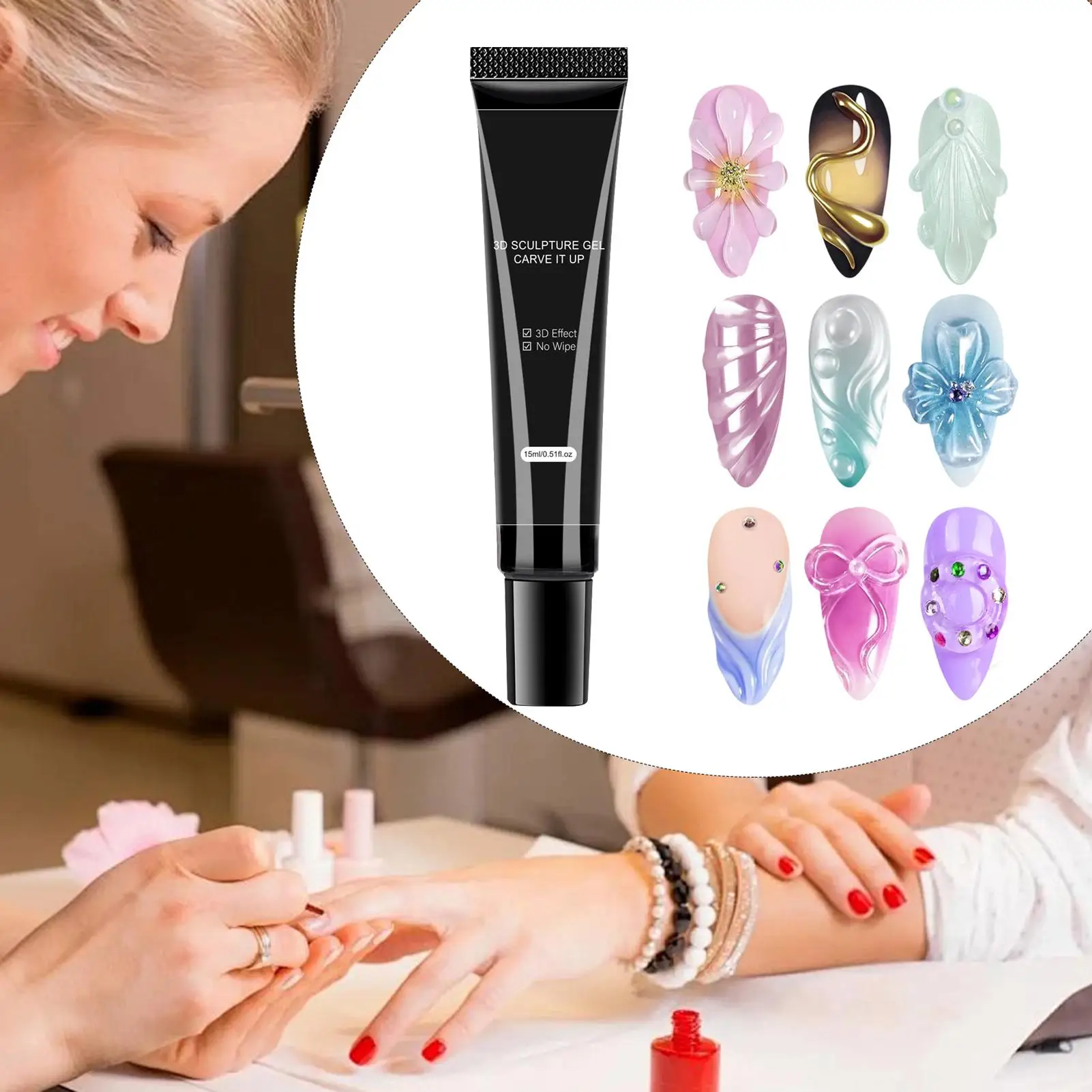 15ml Clear Non-Stick Hand Nail Molding Glue 3D Modeling Rhinestone Glue Soak Off Nail Artss Gel Kit For Daily, Formal, Wedding