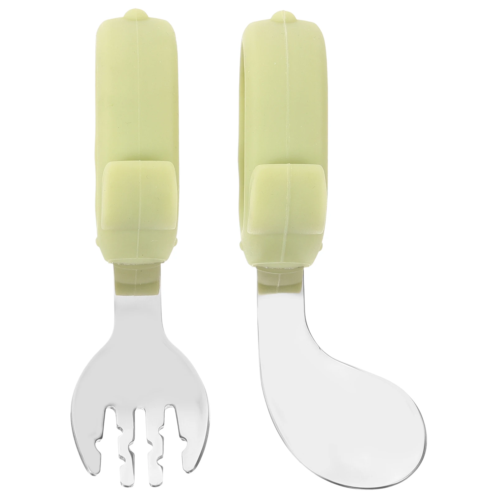 

Portable Silicone Toddler Spoon Fork Set Baby Short H Training Utensils Green Curved Tip Feeding Feeding Spoon