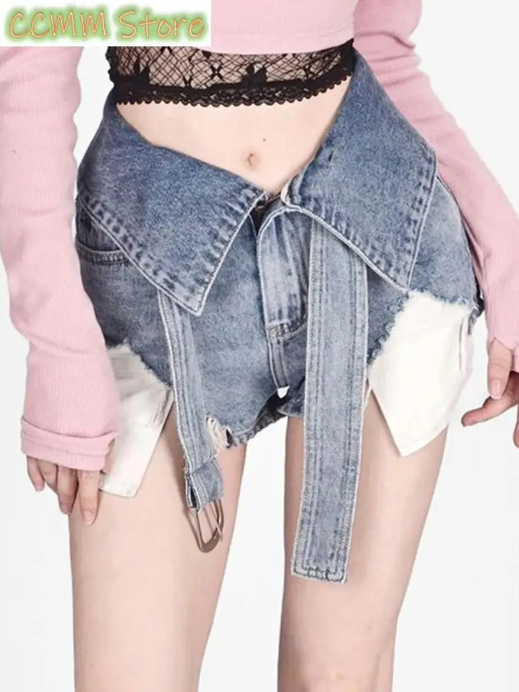 

New Summer Bule Fashion Shorts Women Patchwork Korean Style Designer Denim Pants Female High Waist Casual Vintage Pants