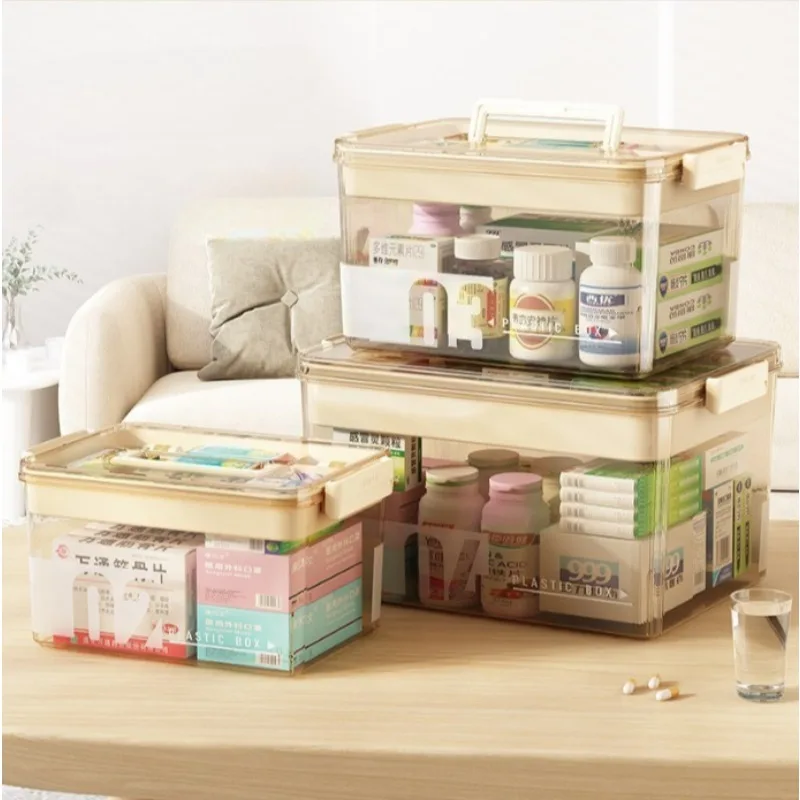 Portable transparent storage box, home medicine box, toy snacks, books, large capacity organizing box, plastic storage box