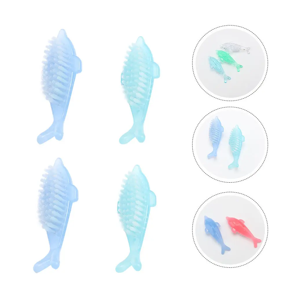 

4pcs Dolphin Shaped Nail Brush Animal Design Soft Bristles Manicure Tool For Fingernail Cleaning Portable Dust Removal