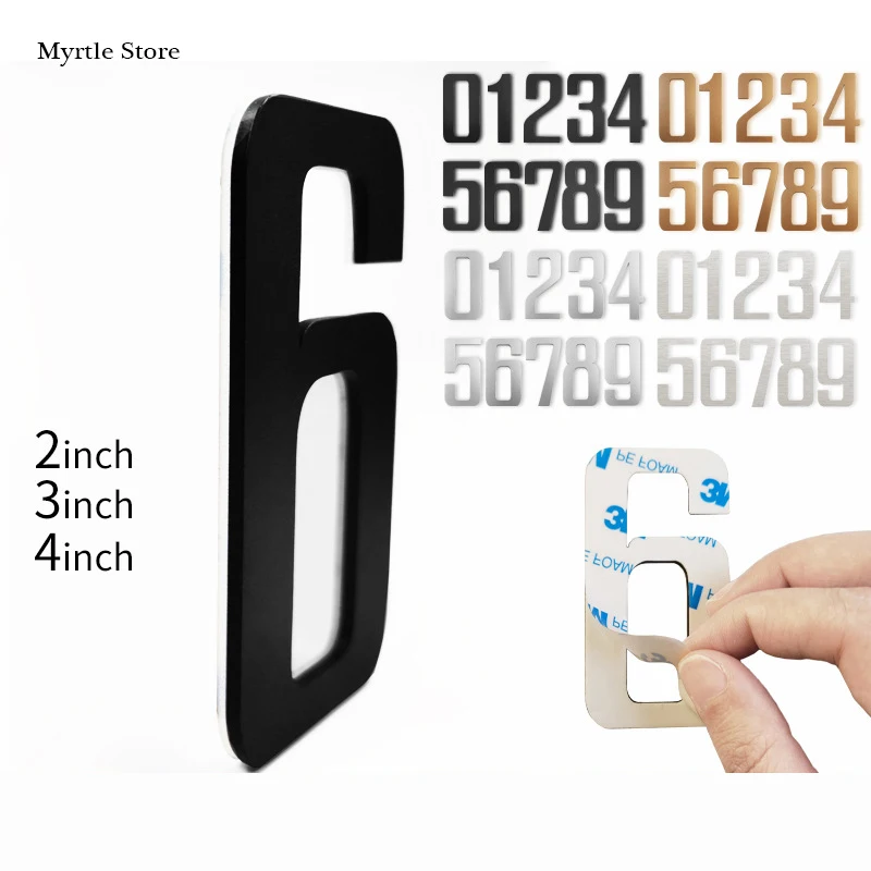 Placa autoadhesiva de acero inoxidable para el hogar, número de casa de 2/3/4 pulgadas, 5,08/7,62/10,16 cm, número de dirección, número 0-9 letras, placas de puerta modernas