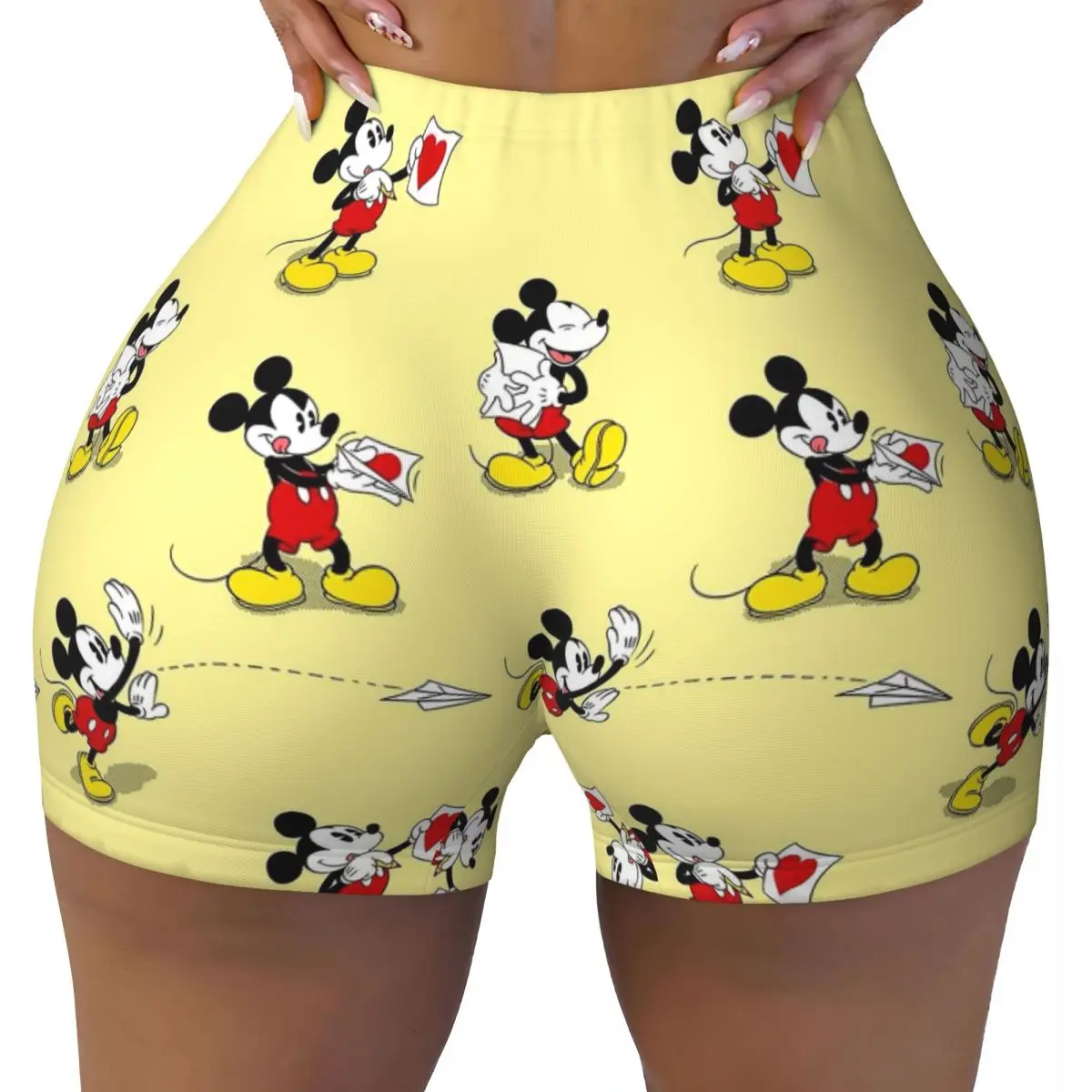 Kadınlar için özel Minnie Mouse Mickey Mouse karikatür egzersiz şortu Anime spor voleybol koşu Yoga şort