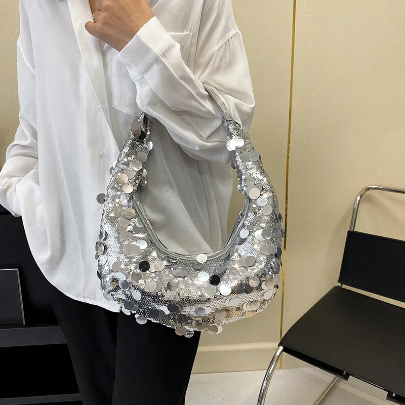 Luxury Designer Purses Handbags Evening Bags For Women Sequins Clutch Purse Ladies Hand Bags Silver Glitter Shining Shoulder Bag