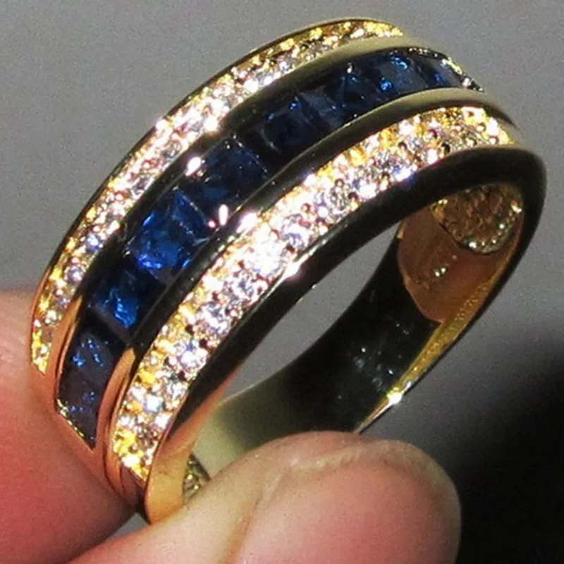 Blue Crystal Rings White Cubic Zircon Three Layers Rings European Fashion Party Jewelry