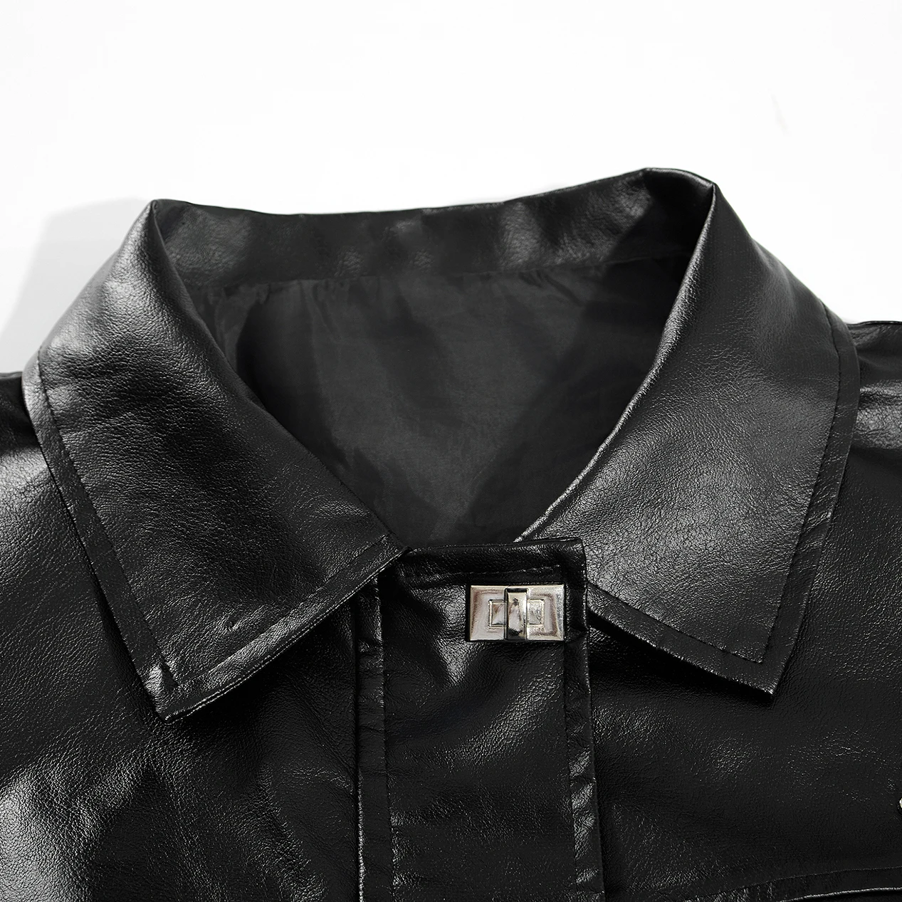 Moda couro do plutônio motociclista jaet feminino primavera outono solto outerwear casual sle fecho de zíper flip colarinho faionable topo