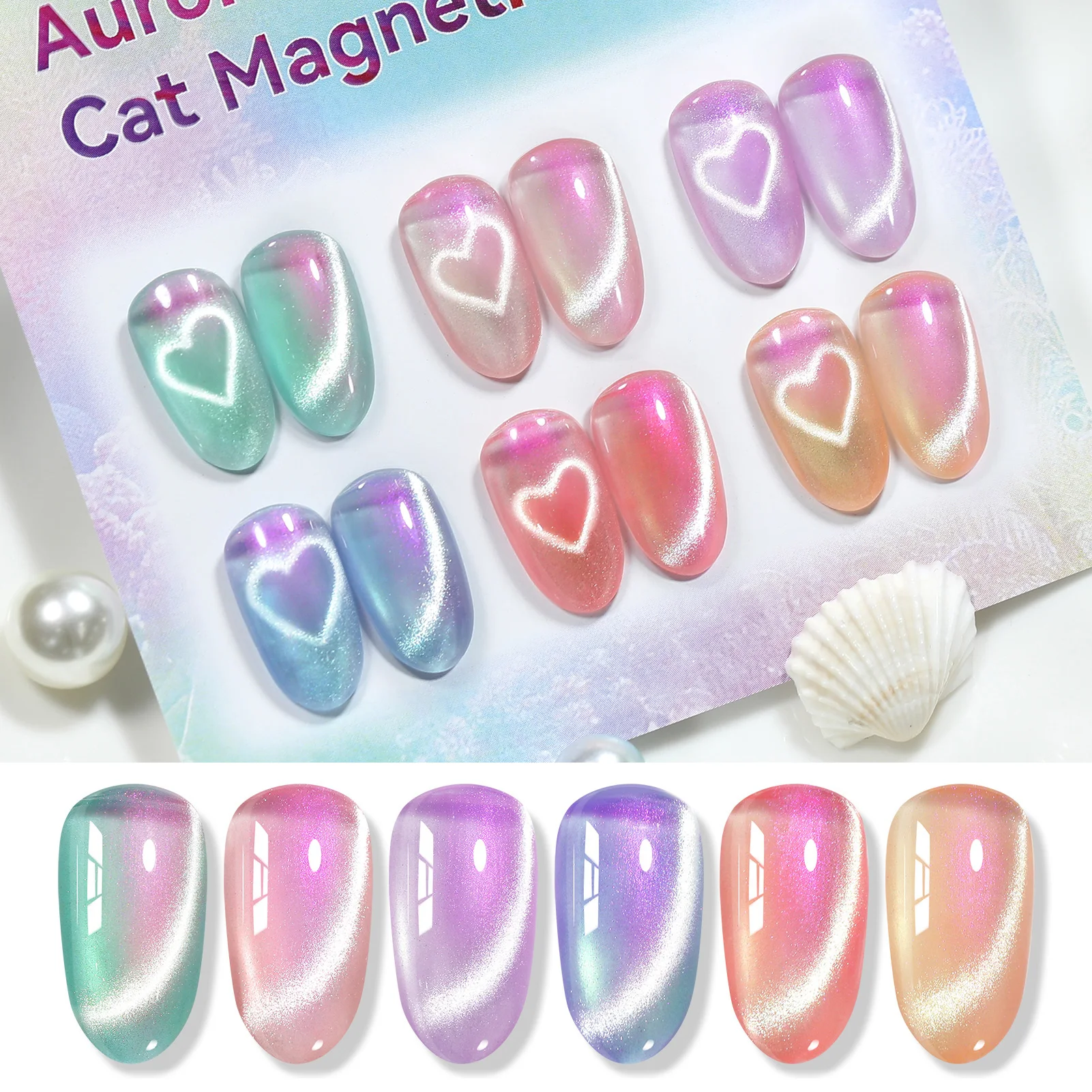 Nascido bonito 6 pçs/set gato gel magnético unha polonês auroras glitter brilhando semi permanente embeber fora uv verniz manicure conjunto kits