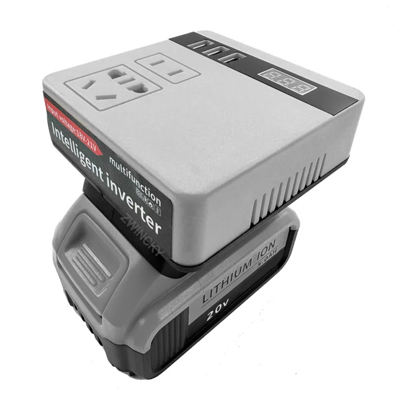 220V Multifunction Intelligent Lithium Battery Inverter Outdoor Work Inverter for DeWal 18V 20V Battery with Voltage Display