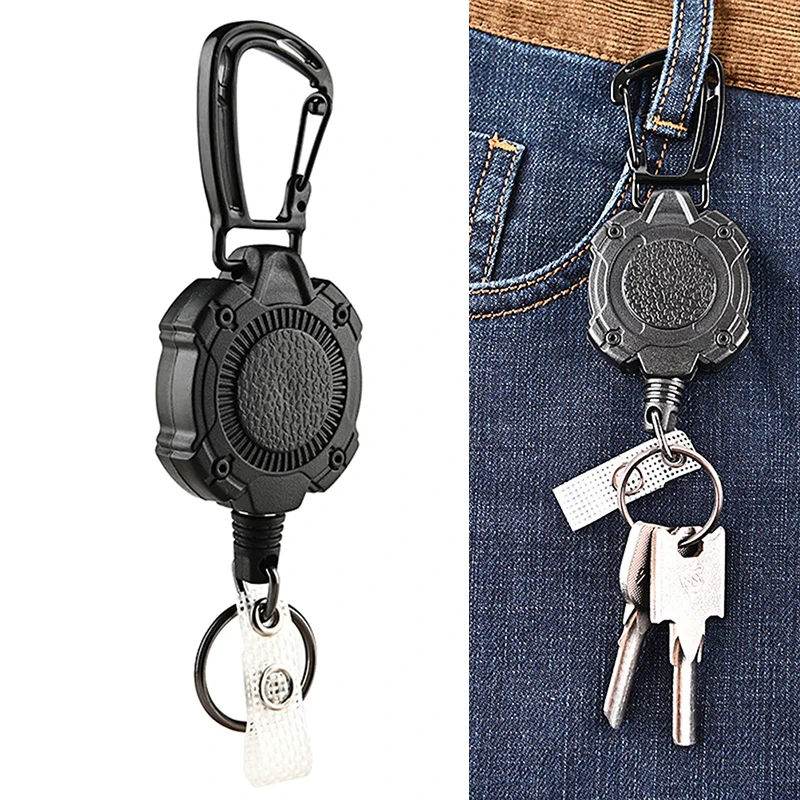 Retractable 1Pc Anti-theft Metal Easy-to-pull Buckle Rope Elastic Keychain Sporty Key Ring Anti Lost Easy Pull Buckle
