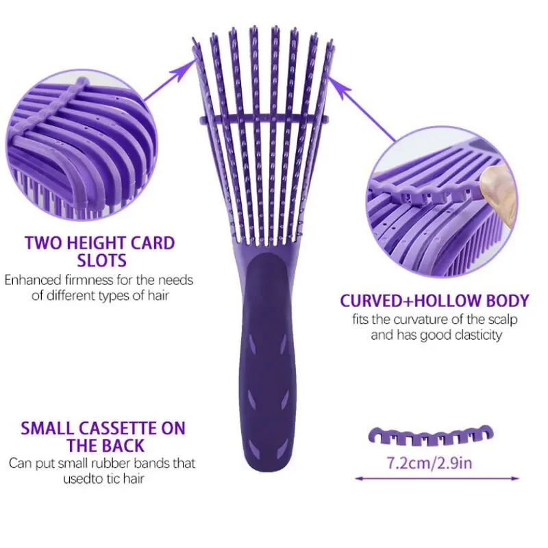 Heallor Purple Eight Claw Massage Comb Anti Static Wet Dry Women Detangle Scalp Massage Wavy Detangler Brush for Curly Hair Styl