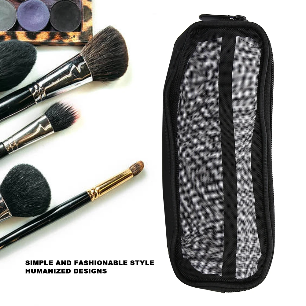 Hollowed Out Black Makeup Brushes Case Portable Nylon Zipper Makeup Brushes Bag Cosmetics Brushes Set Bag