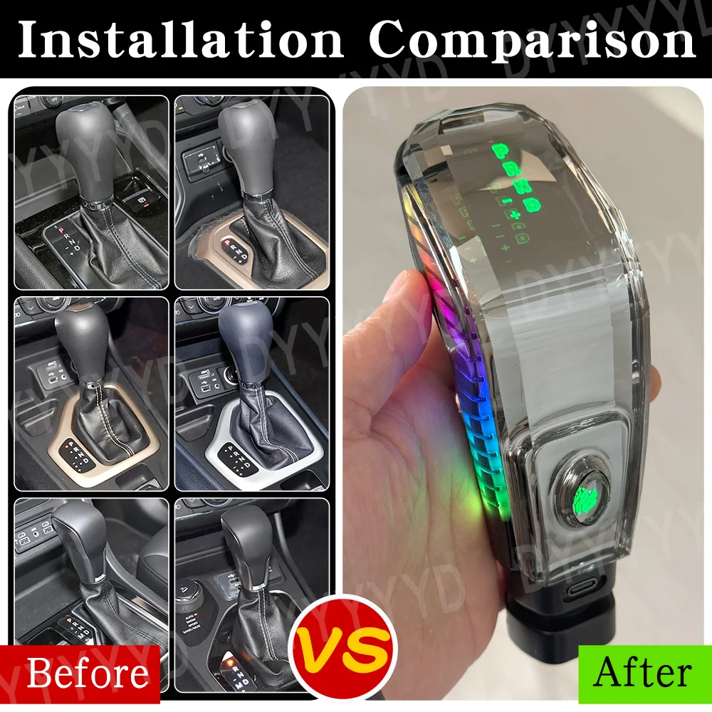 LED Crystal Gear Shift Knob Automatic Transmission Shifter Lever For Jeep Cherokee Compass Renegade Patriot Gladiator Wrangler