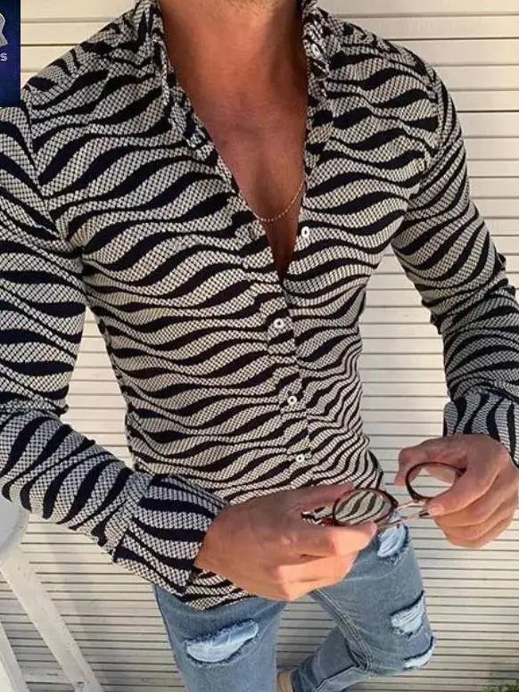 Heren Slim Fit Gestreept Lang Sve irt Casual Sli Grote maat Herfstkraag Normaal Dun Faionable Herenkleding