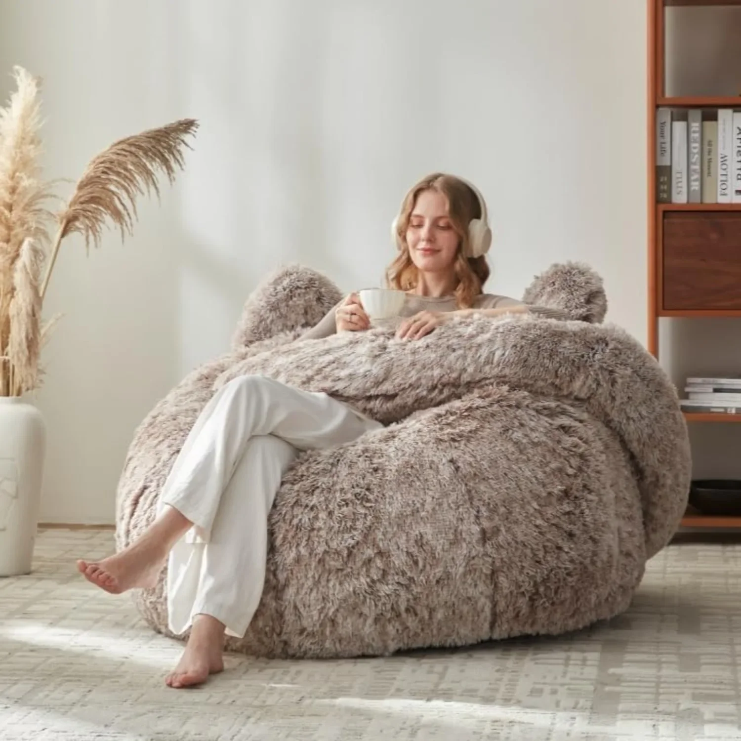 High backfill sponge filled leisure nest sofa, imitation rabbit plush compressed bean bag sofa, living room lazy bean bag sofa