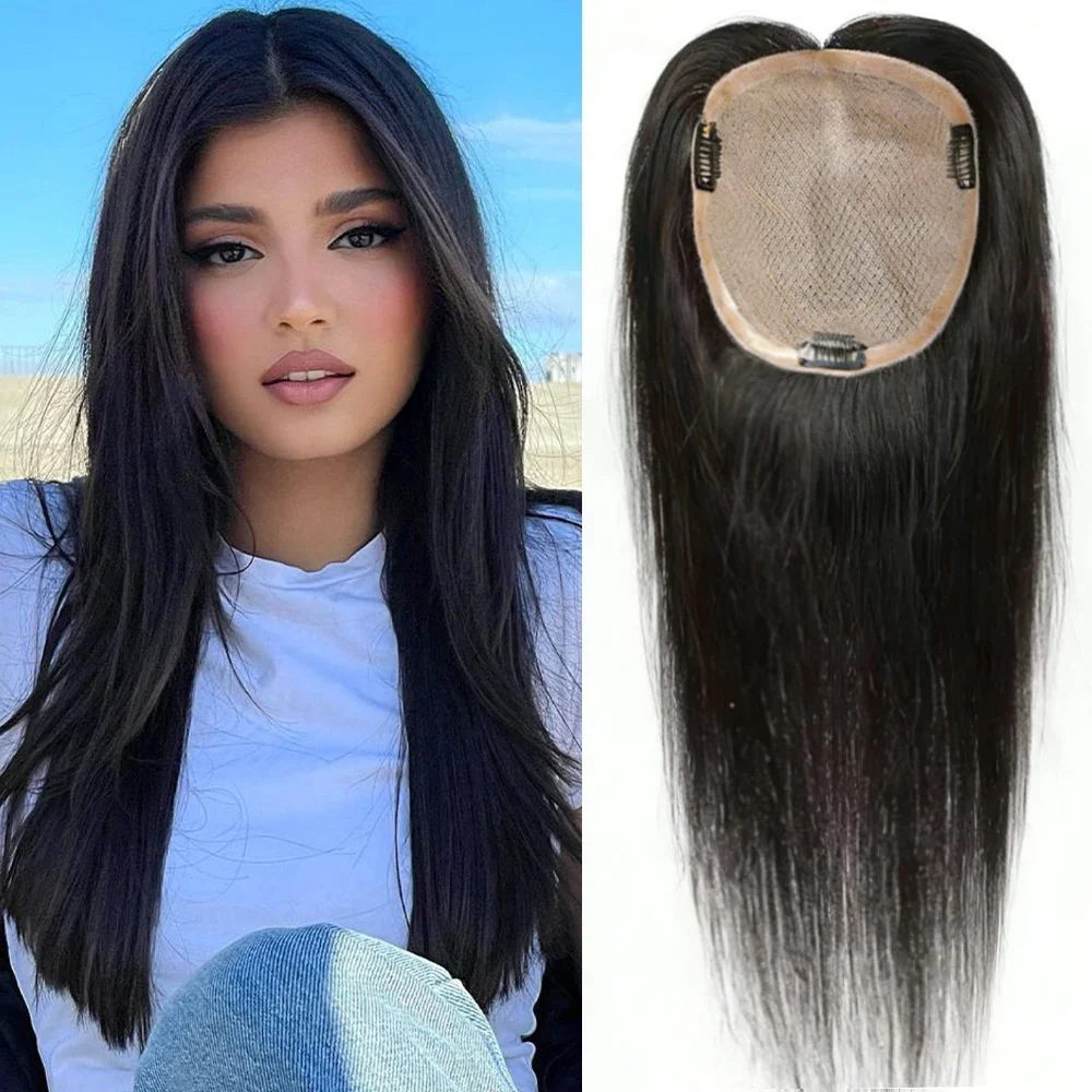 

15x17 Europer Hair Topper Good Quality Silk Base Topper Human Hair Pieces Clips ins Extenions For Thinning Hair All Hand Tied