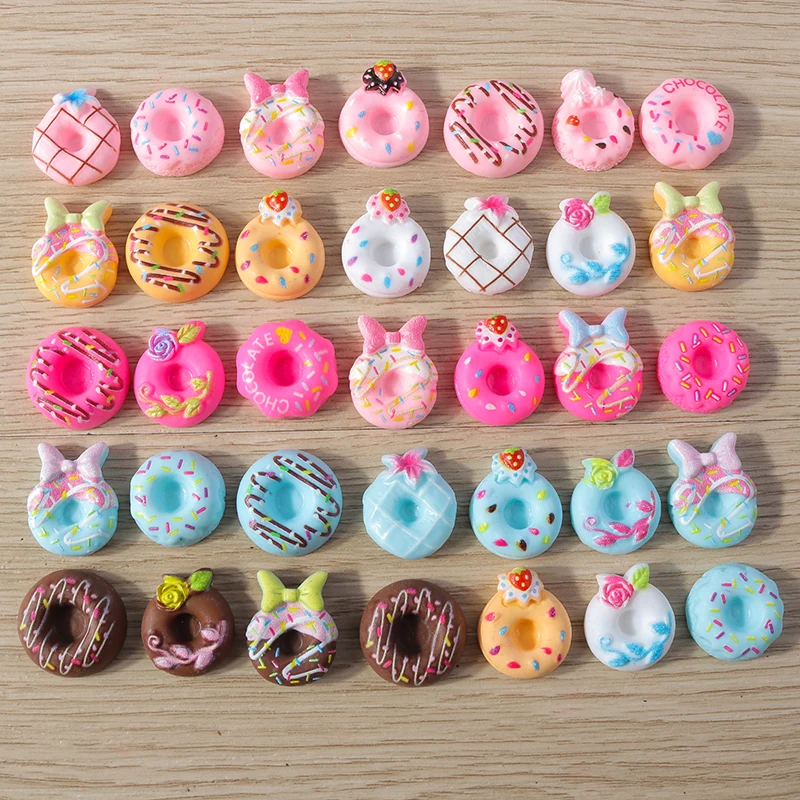 Tusember 15 Stück Zufällig Gemischte Bunte Süße Donuts Niedliche Harz-Flachfiguren für Handgefertigte Handyhüllen-Deko Haarspangen-Zubehör DIY-Bastelarbeiten – Detail 1