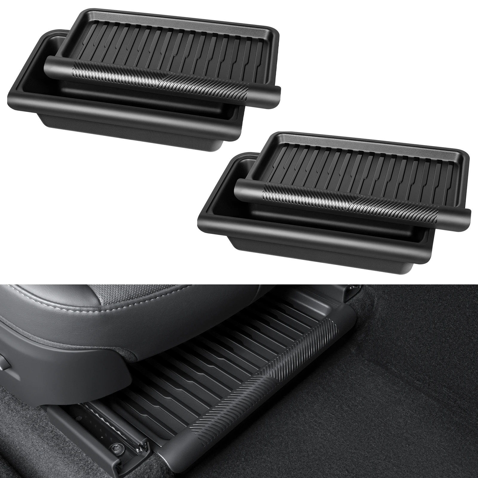 

2PCS Under Seat Storage Box,Hidden Organizer Tray Underseat Bins for 2025-2026 Tesla New Model Y Juniper Accessories
